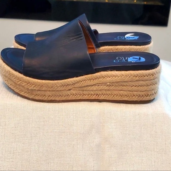 Franco Sarto Leather Platform  Espadrille Sandals Size 7.5 Navy Blue/Tan - Picture 2 of 5